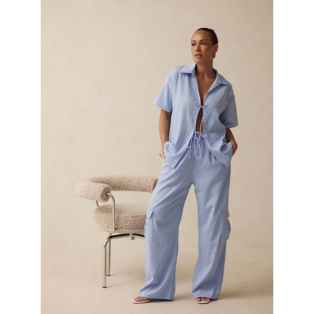 NWT SABO Brielle Pants Blue White Striped Cargo Wide Leg XXL